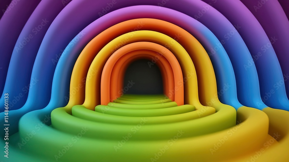 Fototapeta premium Abstract Rainbow Archway Colorful 3D Render of Interlocking Arcs and Steps
