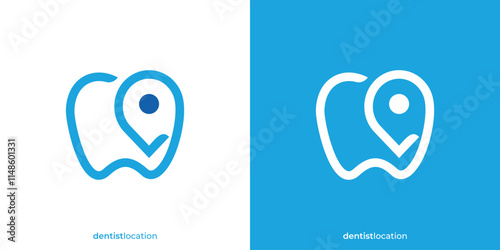 Simple Dentist Location Logo. Teeth and Location Pin Map Point Icon Graphic. Clinic or Hospital Logo Design Template.