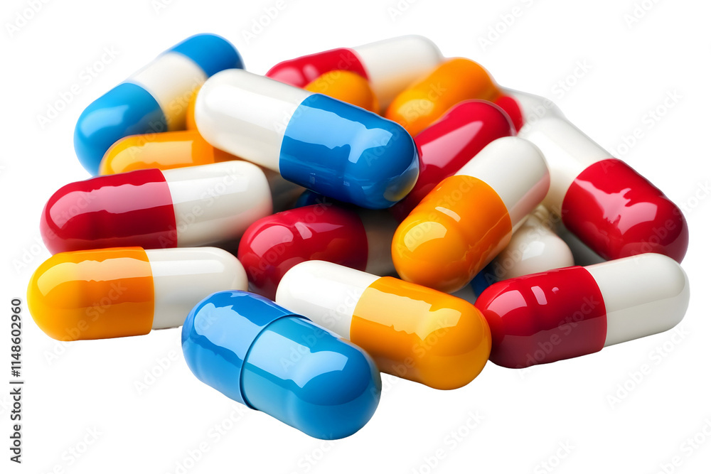 A group of medical pills and capsules isolated on a white background A group of medical pills and capsules isolated on a white background