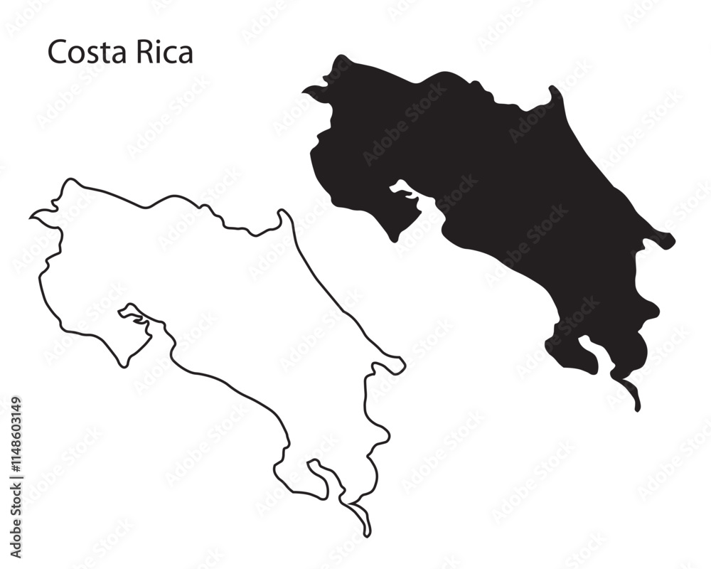 Costa Rica map vector illustration, Costa Rica map silhouette, Costa Rica country, Black and white Costa Rica map
