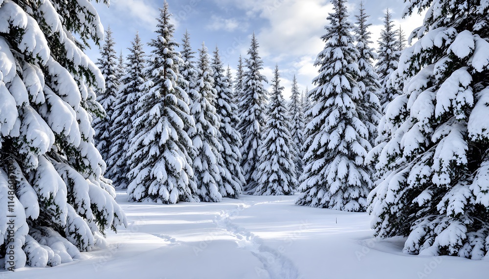 Naklejka premium Snow-Covered Pine Trees in Winter Wonderland