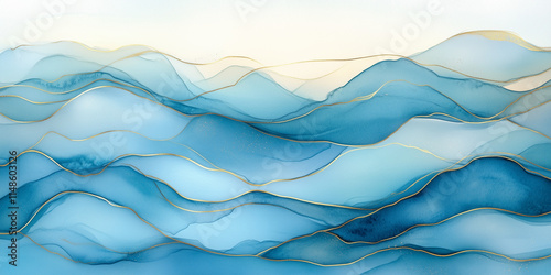 Watercolor background with flowing water shapes in soft blue and gold, Theophany