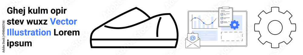 Sneaker design, data charts, envelope, and gear icon. Ideal for marketing, business analysis, product design, tech, digital campaigns, market trends, branding. Landing page Sneaker design, data charts, envelope, and gear icon. Ideal for marketing, business analysis, product design, tech, digital campaigns, market trends, branding. Landing page