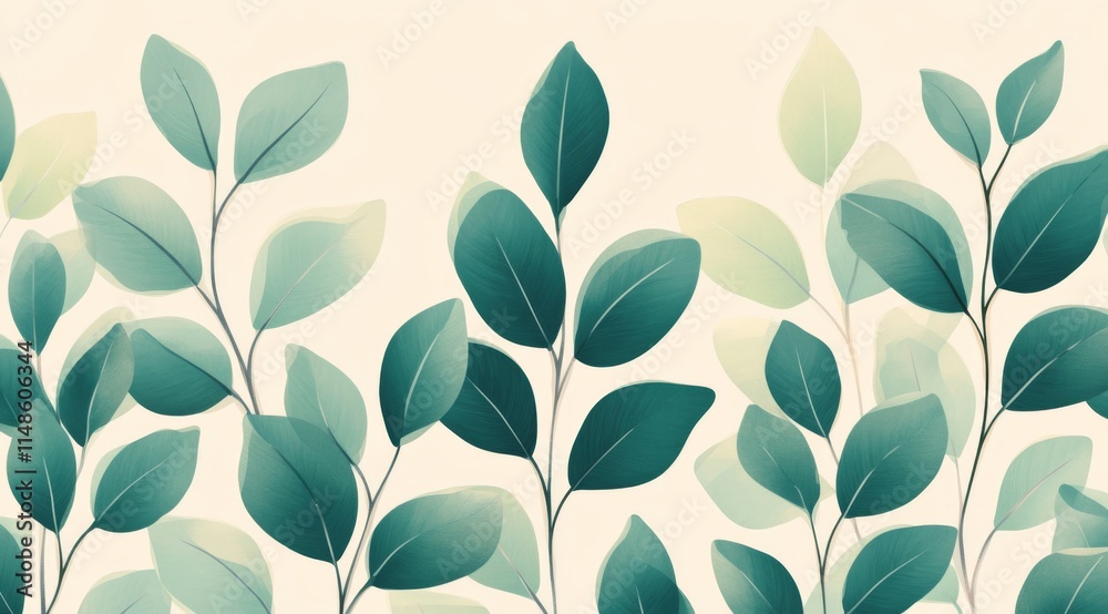 Light green and white small leaves pattern on a cream background. Light green and white small leaves pattern on a cream background.