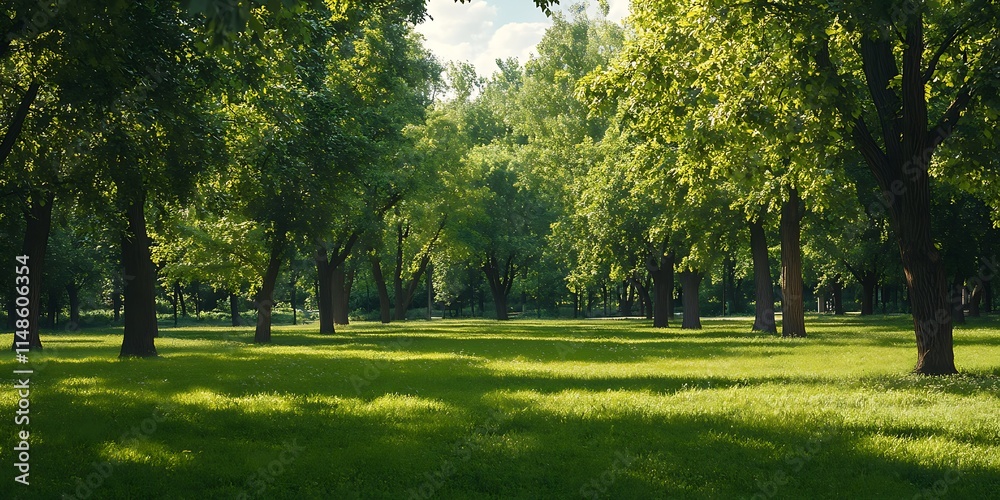 Obraz premium a grassy area with trees and grass