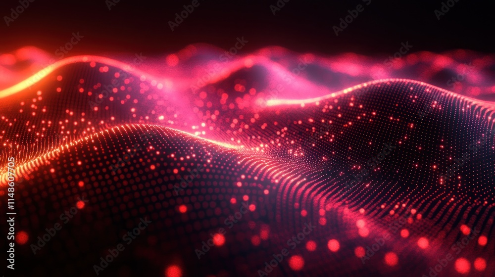 Obraz premium Abstract red digital wave particles background.