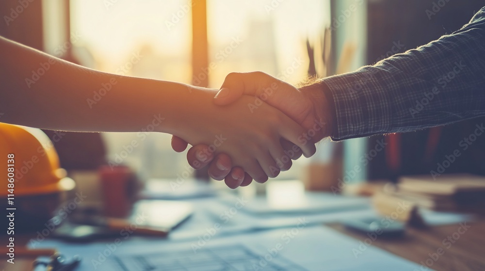 A handshake between two people signifies agreement or collaboration in a professional setting. A handshake between two people signifies agreement or collaboration in a professional setting.