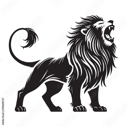 Simplified roaring lion silhouette for creative media uses - Roaring lion illustration - minimallest roaring lion vector 