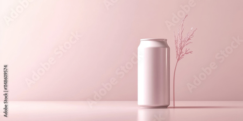 Wallpaper Mural Minimalist can and plant on pastel pink background. Torontodigital.ca