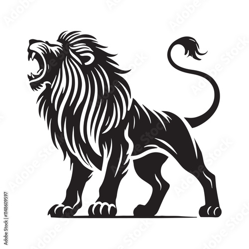 Majestic roaring lion silhouette for digital art - Roaring lion illustration - minimallest roaring lion vector
