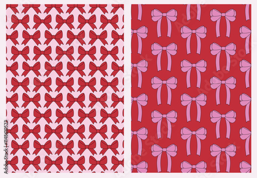 Set of seamless patterns with bows, background for social media, website