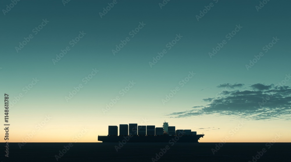 Obraz premium Minimalistic 8K 3D Render Cargo Ship Silhouette with Containers