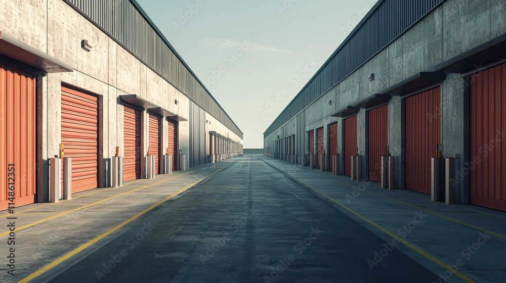 Highresolution 3D render of a logistics depot with loading docks