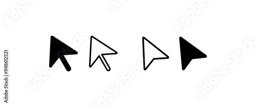 mouse cursor icon for computer, mobile app, animation and ui design. mouse pointer black and white vector illustration on transparent background