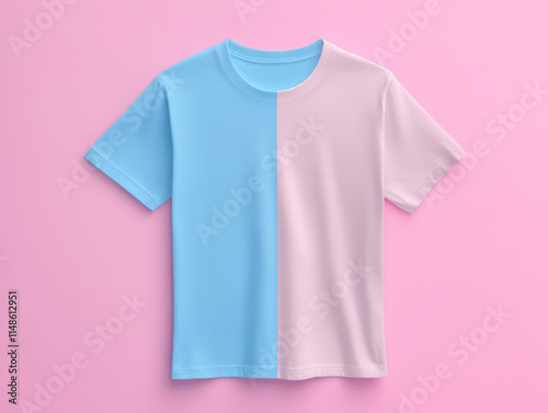 Pastel blue and pink t-shirt on a vibrant pink background