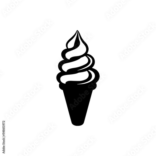 A stylized illustration of a soft-serve ice cream cone.