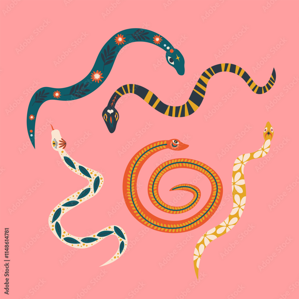 Fototapeta premium Folk Art Animal Snake Design Element