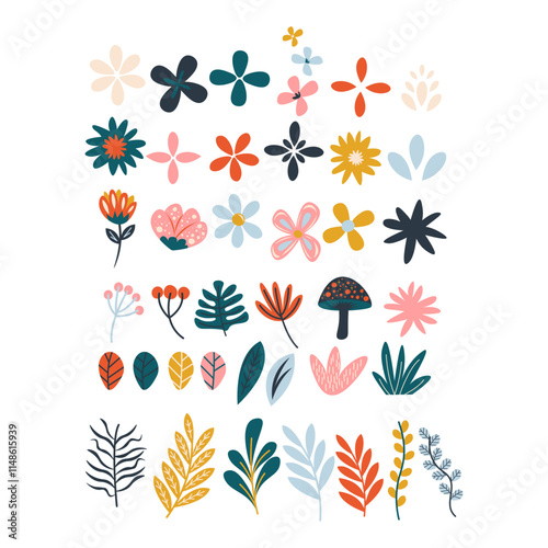 Set of Folk Art Flower Design Element