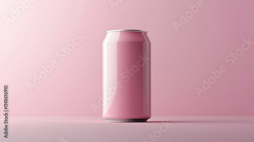 Pink beverage can on a muted pink background.