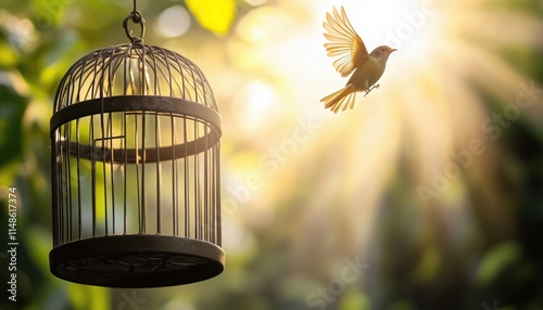 Bird Escaping From Cage, Encouraging You To Think Differently And Be Creative. Embrace Innovation And Break Free From Conventional Thinking.