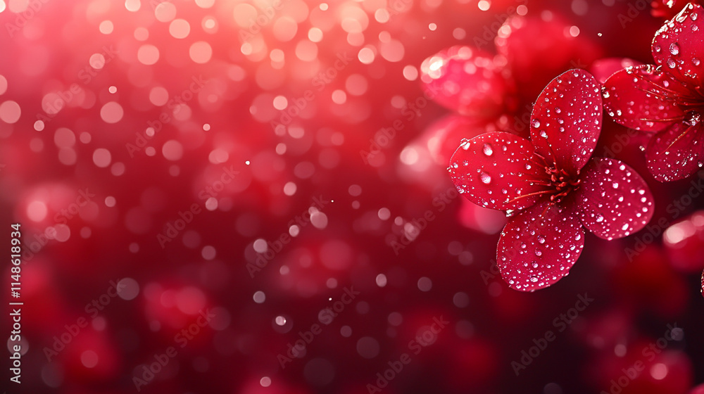 Beautiful red flowers adorned with dew drops, radiating charm and vibrancy in soft light. Beautiful red flowers adorned with dew drops, radiating charm and vibrancy in soft light.