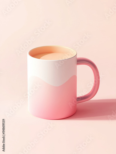 Pink gradient mug with tea on pastel backdrop
