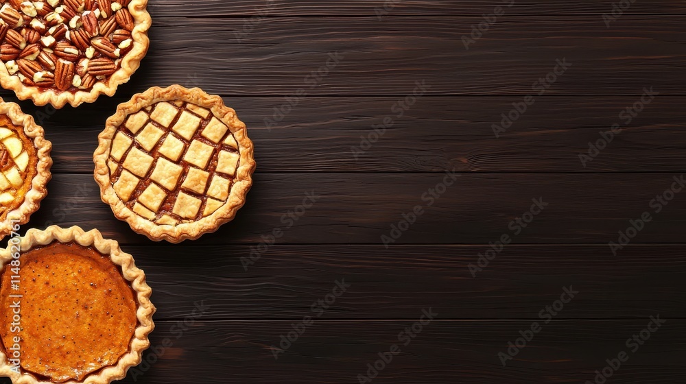 Delicious Assortment of Homemade Pies on Dark Rustic Table Delicious Assortment of Homemade Pies on Dark Rustic Table