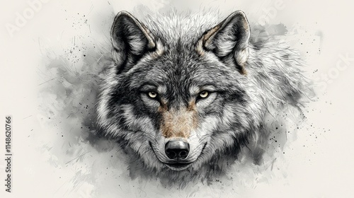 Wallpaper Mural A striking illustration of a wolf's head, showcasing its intense gaze and majestic fur details, set against a soft, muted background. Torontodigital.ca