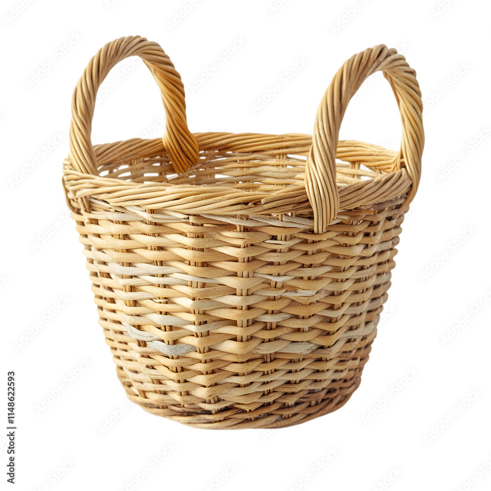 Obraz premium Rustic Wicker Basket Handwoven Empty Storage Home Decor Natural Light Brown Oval T