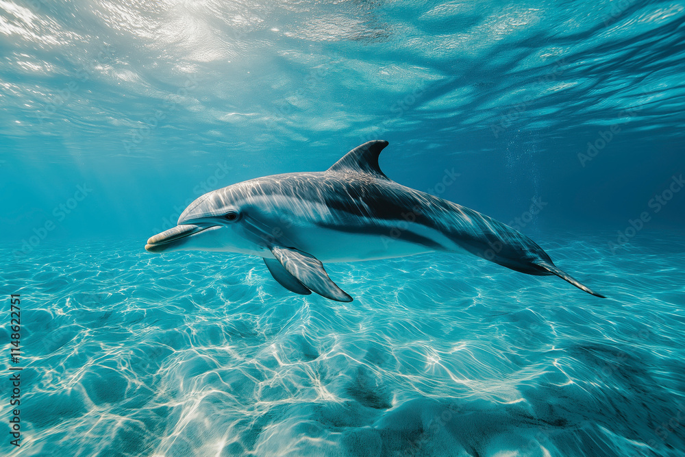 Fototapeta premium Dolphin Swimming in Crystal Clear Water