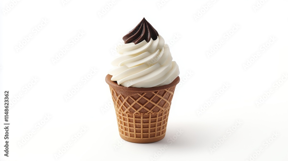 Creamy Soft Serve Ice Cream in Waffle Cone against White Background Creamy Soft Serve Ice Cream in Waffle Cone against White Background