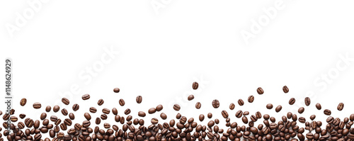 Roasted coffee beans ina placer lavitates border isolated on white background photo