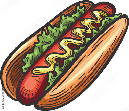 Hot dog street food vector illustration isolated on white background.