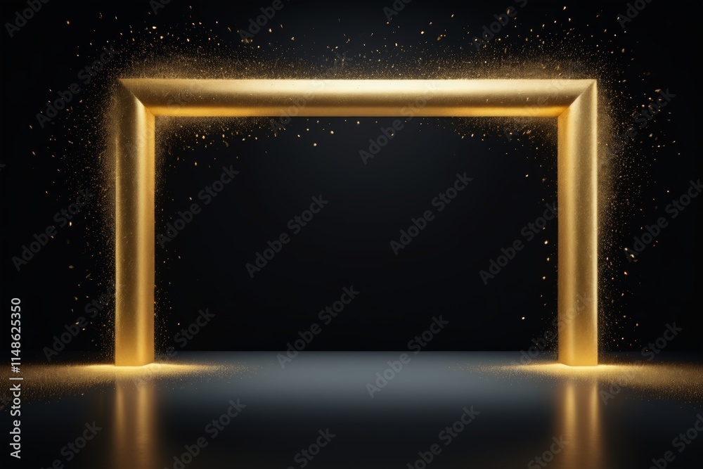 Obraz premium golden frame with sparkle on black background