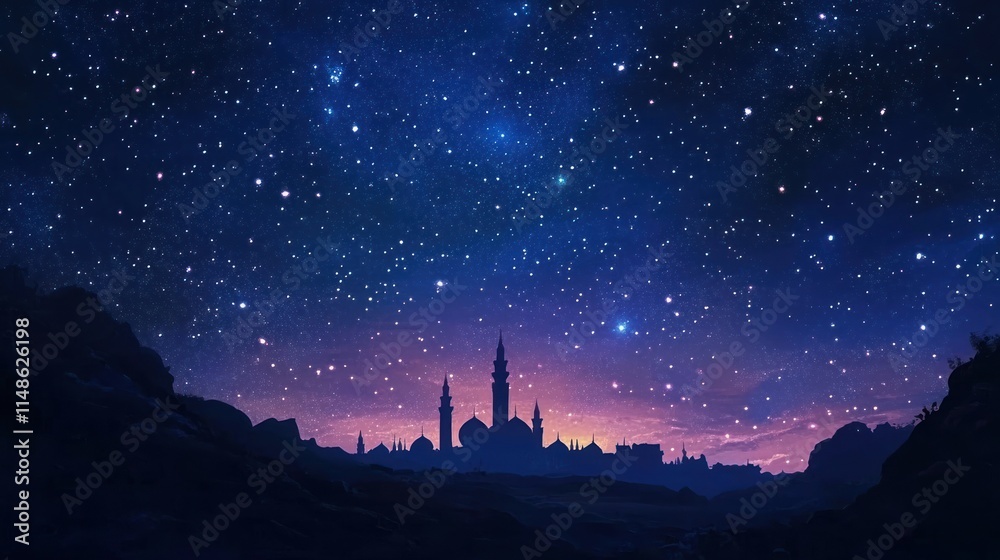 Starry Night Over Silhouetted Arabian Cityscape Starry Night Over Silhouetted Arabian Cityscape