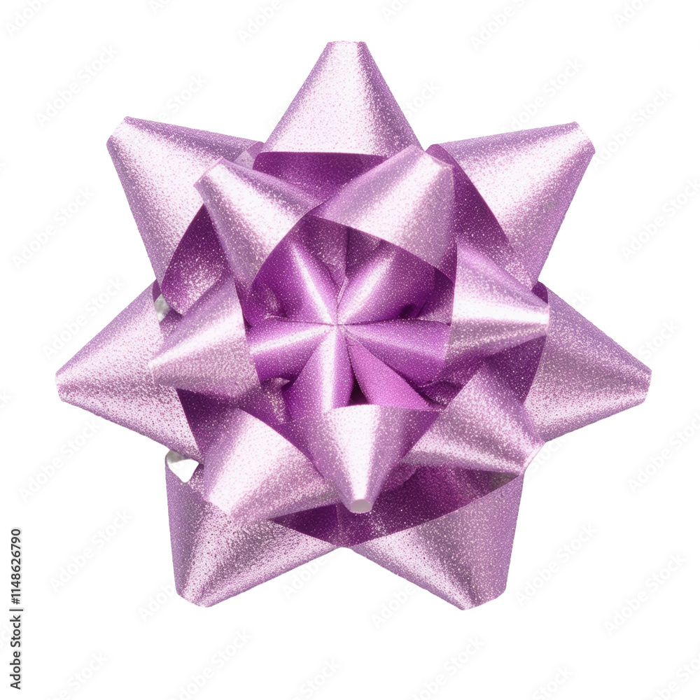Shiny purple silk star flower gift bow isolated on white or transparent background, png clipart, design element. Easy to place on any other background. Shiny purple silk star flower gift bow isolated on white or transparent background, png clipart, design element. Easy to place on any other background.