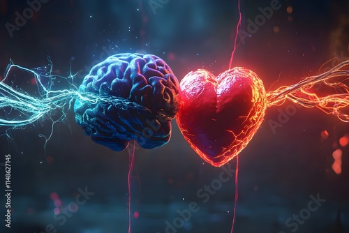 Heart and brain are connected by glowing