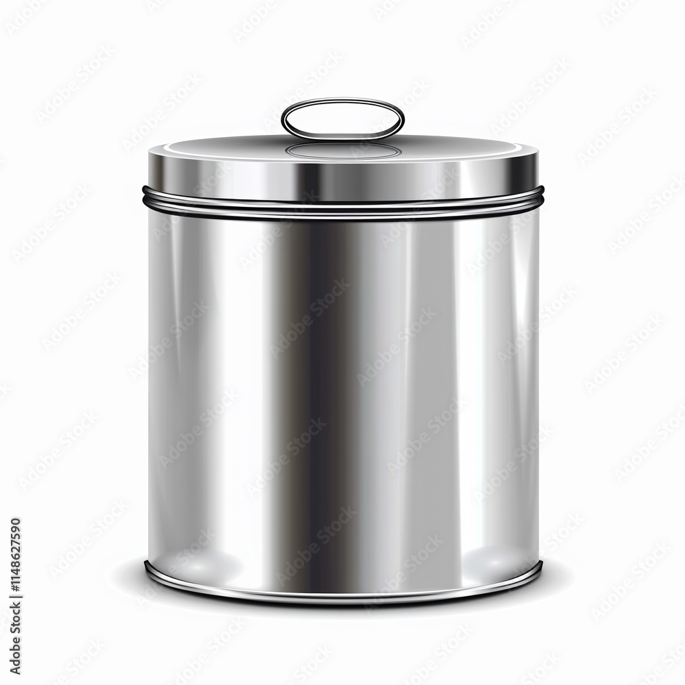 A shiny, metallic container with a simple, elegant design. Perfect for storing various items. A shiny, metallic container with a simple, elegant design. Perfect for storing various items.