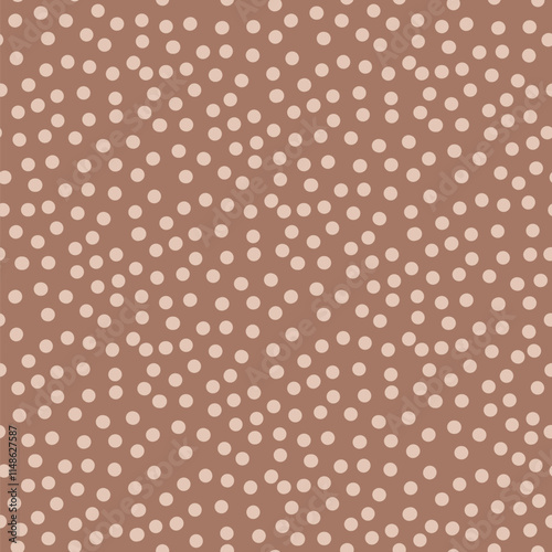 Brown monochrome seamless pattern. Polka dot print mocha mouse endless background. Abstract chocolate repeat cover. Minimal modern nude continuous ornament. Vector hand drawn illustration.