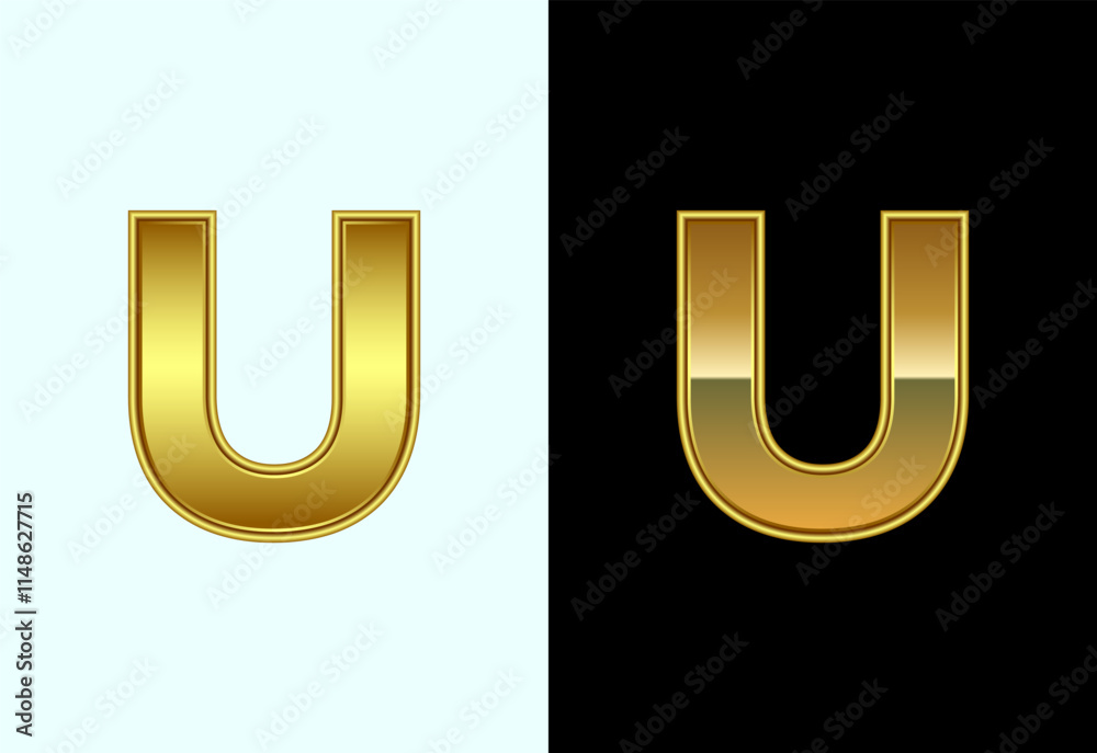 Initial alphabet U in gold color style. Graphic alphabet symbol for corporate business identity Initial alphabet U in gold color style. Graphic alphabet symbol for corporate business identity