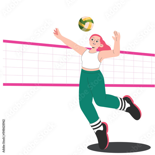 vector of a women's activities are practicing volleyball movements