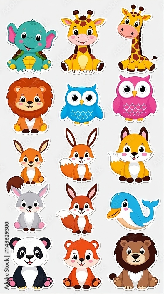 Fototapeta premium cartoon animal stickers image, generated AI