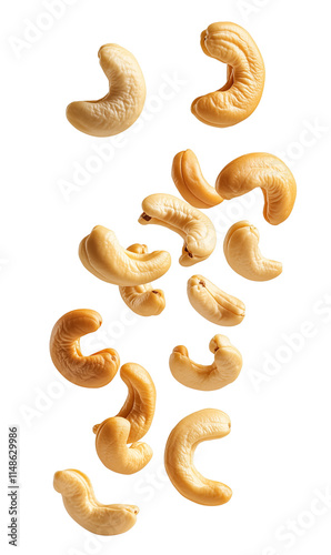 Falling cashew nut isolated on white background clipping path photo