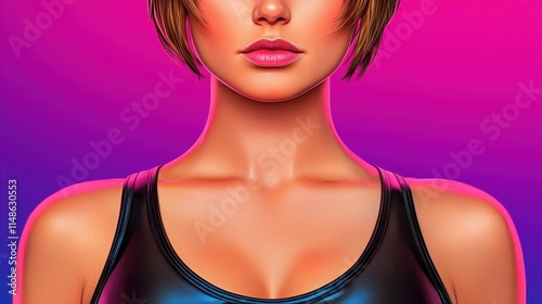 Portrait of a Confident Woman with Short Hair Against a Colorful Background