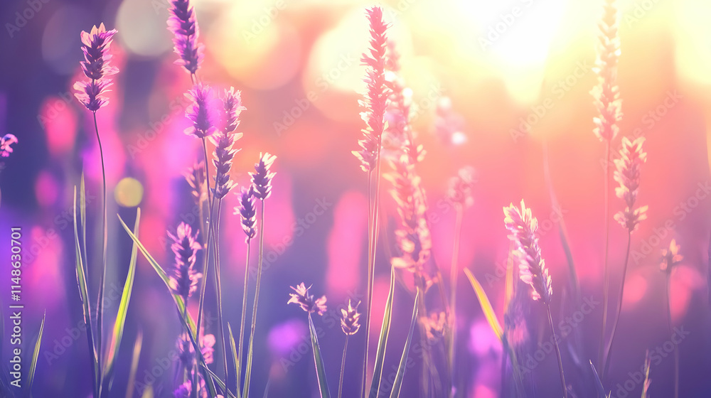 Obraz premium Sunset Lavender Field Illustration