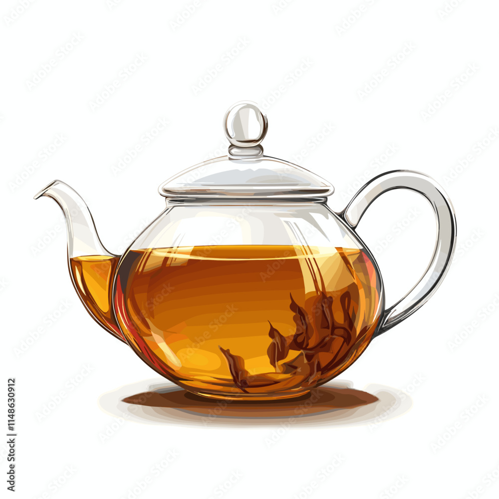 Elegant glass teapot filled with freshly brewed tea resting on a light surface Elegant glass teapot filled with freshly brewed tea resting on a light surface