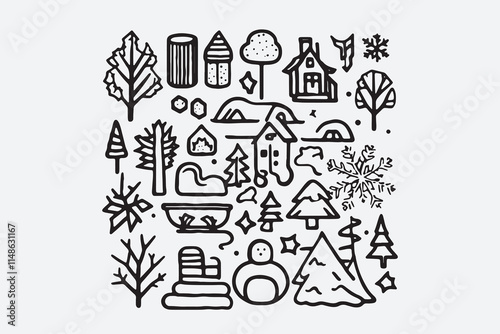 Winter vector   silhouette  Icon Set  illustration design.