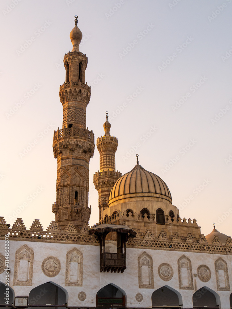 Obraz premium Domes and Minarets of the Al-Azhar Mosque, Cairo, Egypt, during sunset - Courtyard shot