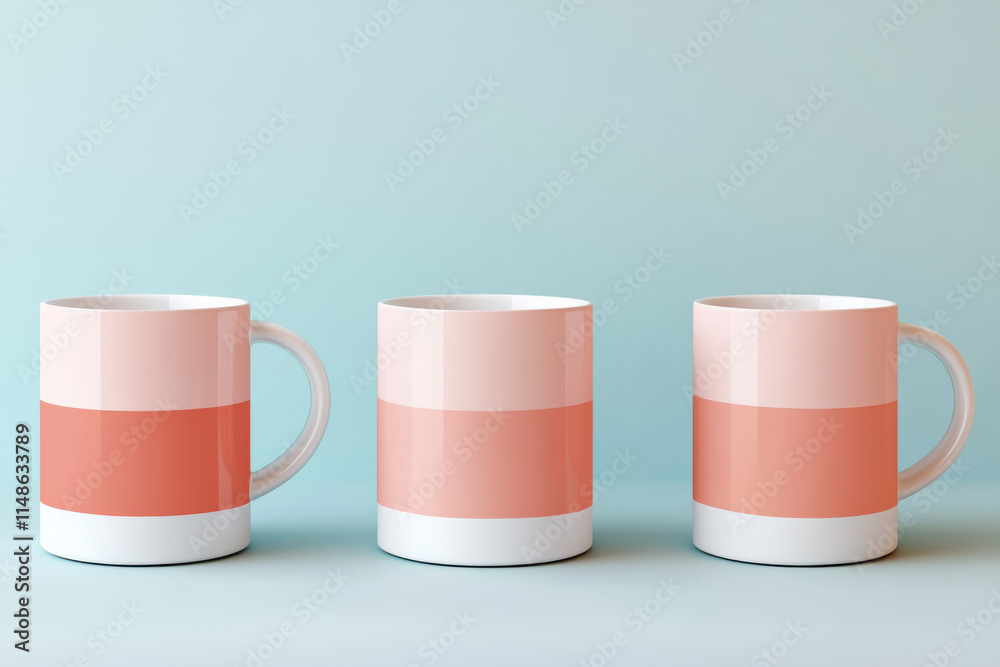 Set of three colorful mugs on a pastel background Set of three colorful mugs on a pastel background
