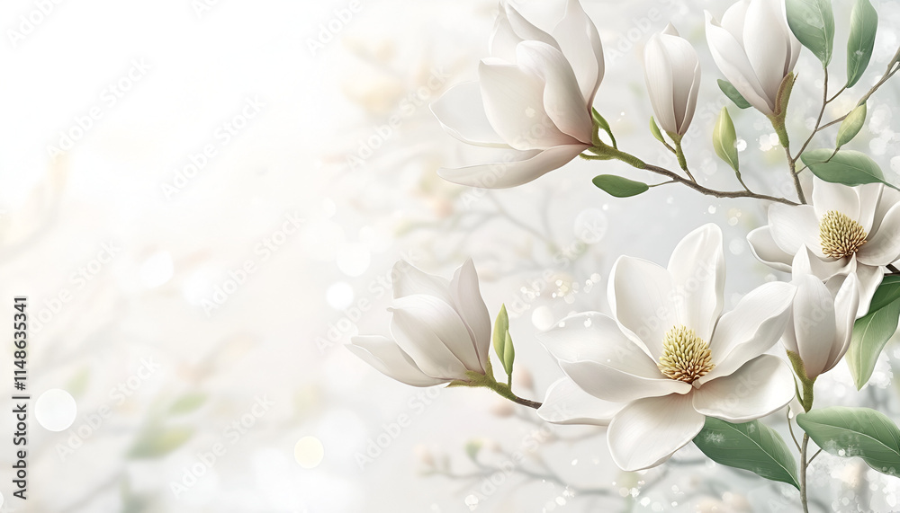 Magnolia Blossoms with Tea Cup on Table Magnolia Blossoms with Tea Cup on Table